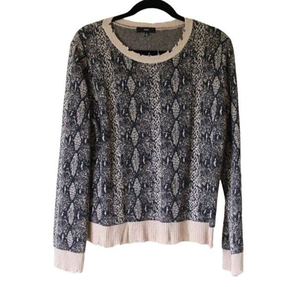 Fate Long Sleeve Snake Print Distressed Sweater Tan Black Small - Picture 1 of 4